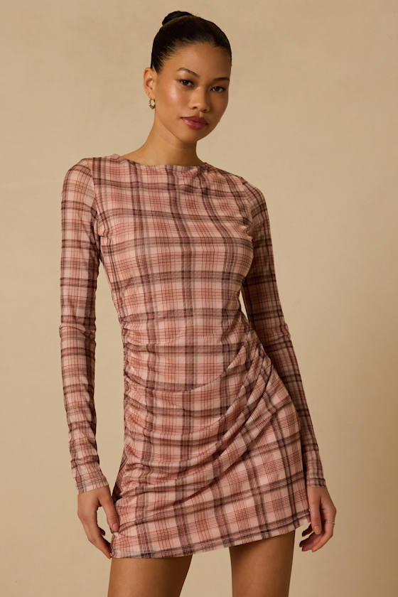 Cazzie Pink Plaid Backless Mini Dress - thumbnail 3