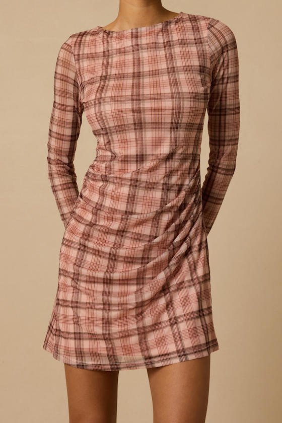 Cazzie Pink Plaid Backless Mini Dress - thumbnail 4