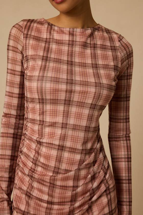 Cazzie Pink Plaid Backless Mini Dress - thumbnail 5