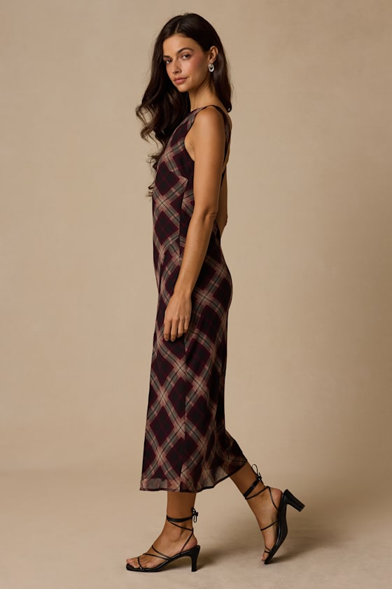 Violetta Black Multi Plaid Backless Midi Dress - thumbnail 4
