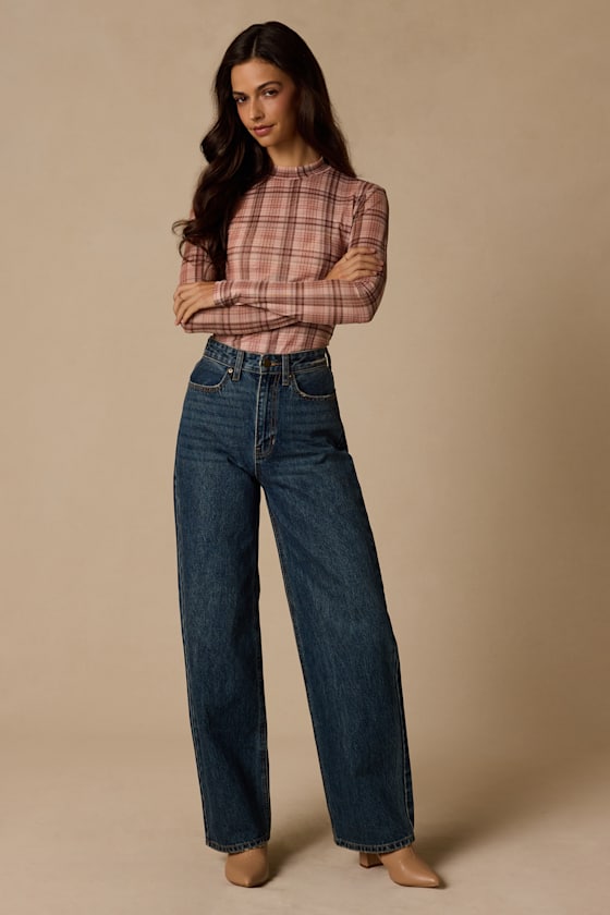 Autumn Pink Plaid Mesh Long Sleeve Top - thumbnail 3