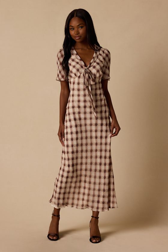 Montebello Brown & Ivory Plaid Maxi Dress - thumbnail 2
