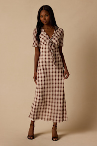 Montebello Brown & Ivory Plaid Maxi Dress 2