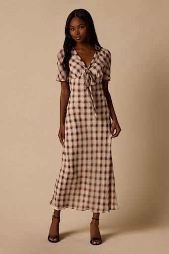 Montebello Brown & Ivory Plaid Maxi Dress 2