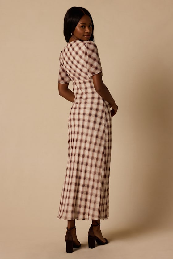 Montebello Brown & Ivory Plaid Maxi Dress - thumbnail 4