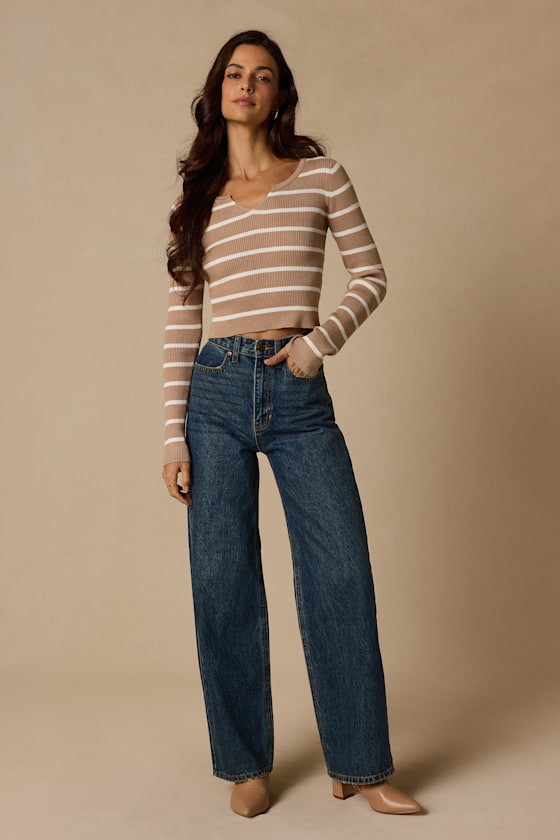 Artie Taupe Striped Sweater Top - thumbnail 3