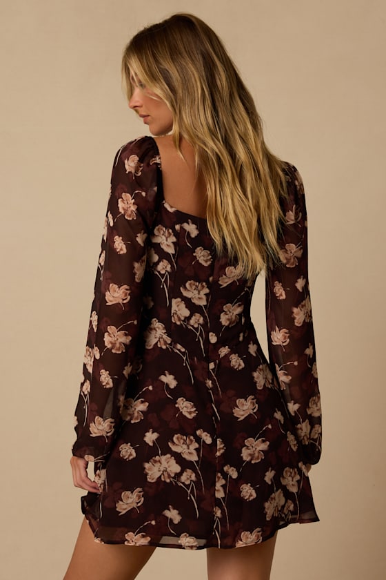 Jodie Brown Floral Long Sleeve Mini Dress - thumbnail 3