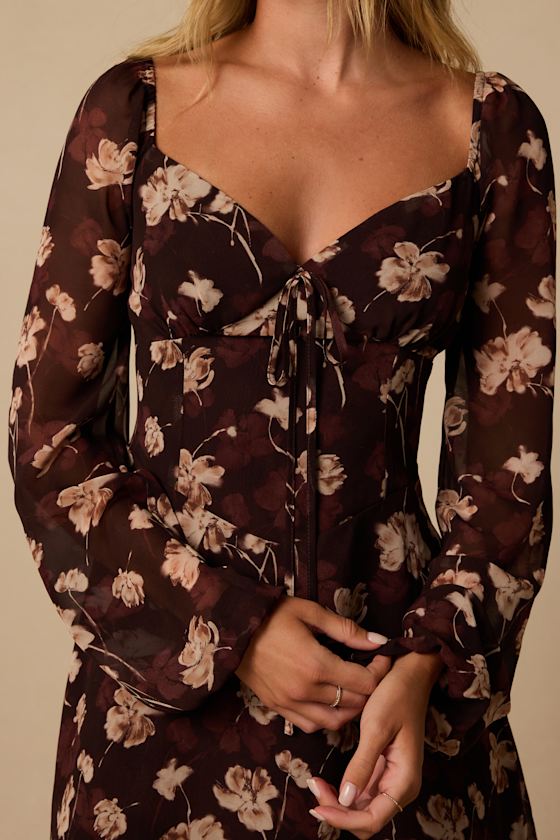 Jodie Brown Floral Long Sleeve Mini Dress - thumbnail 5