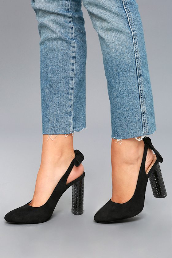 black suede slingback heels