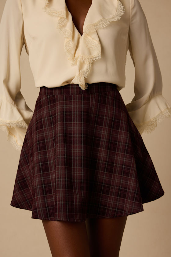 Addington Burgundy & Black Plaid Mini Skirt - thumbnail 3