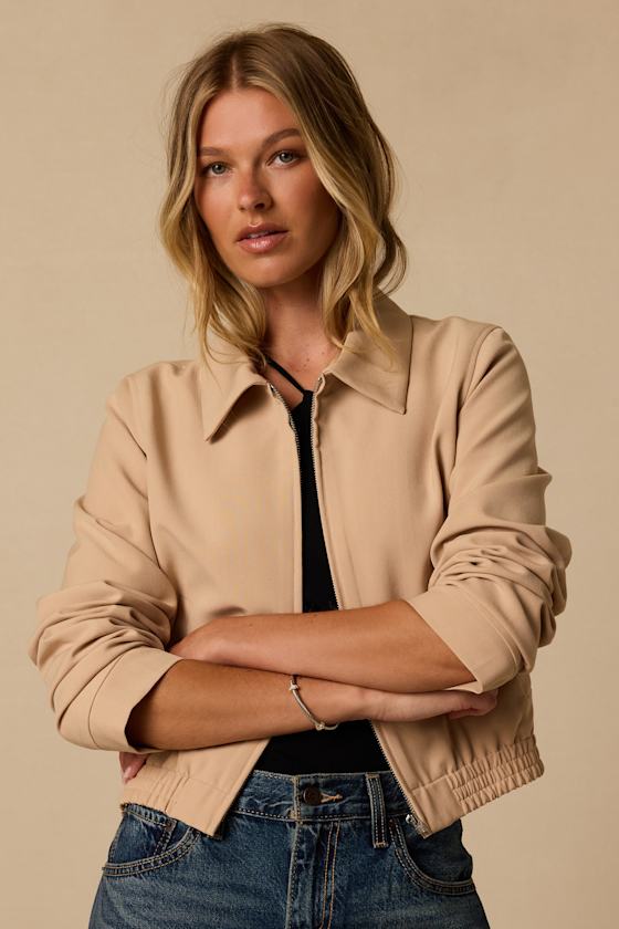 Morning Latte Tan Bomber Jacket - thumbnail 2