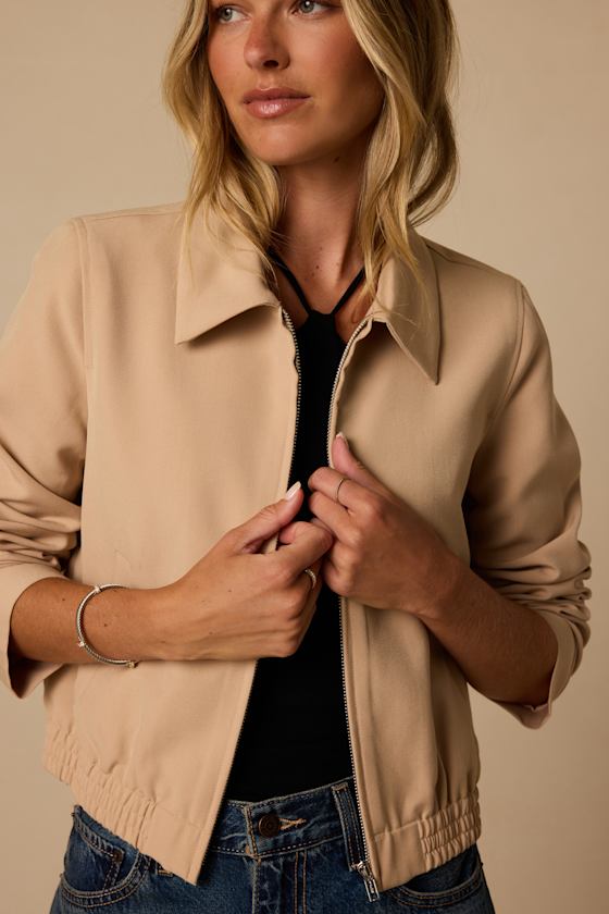 Morning Latte Tan Bomber Jacket - thumbnail 5
