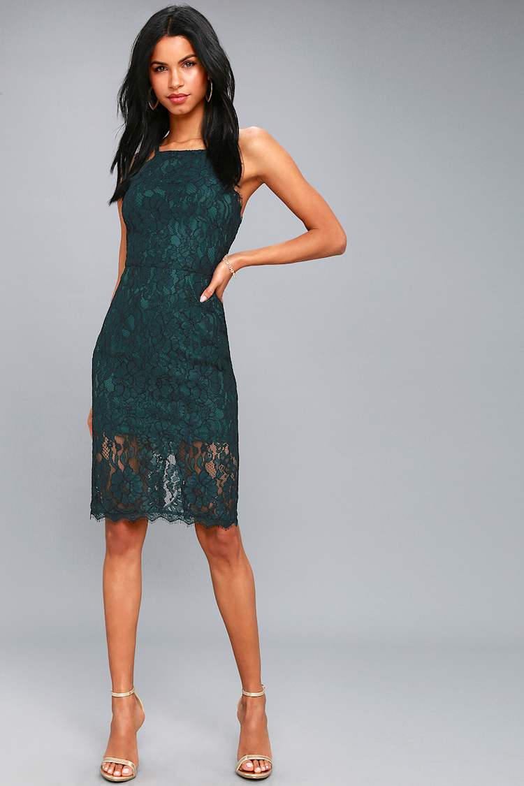 Stunning Teal Blue Lace Midi Dress - Lace Bodycon Dress - Lulus