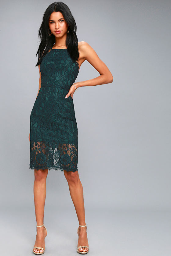 Wishful Wanderings Teal Blue Lace Bodycon Midi Dress 2