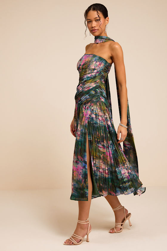 Nellie Blue Multi Strapless Midi Dress & Scarf Set - thumbnail 5