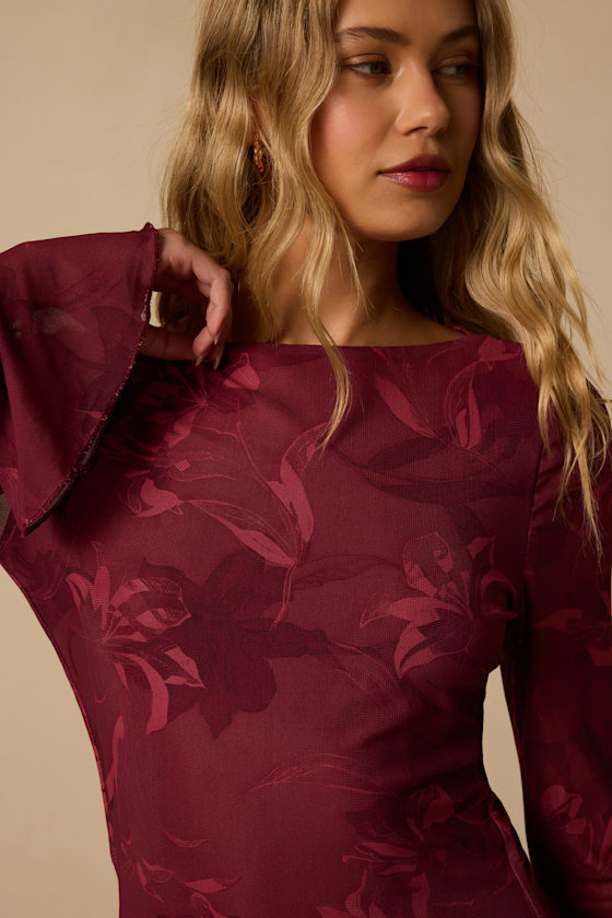 Sonnet Maroon Long Sleeve Mini Dress - thumbnail 3
