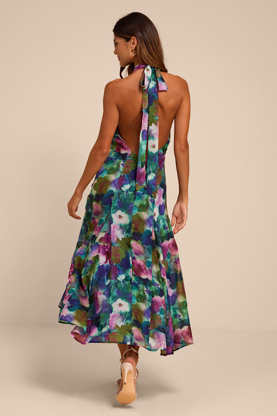 Baird Multi Floral Print Halter Midi Dress - thumbnail 3