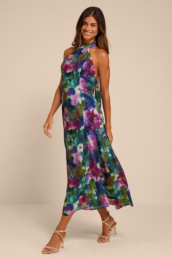 Baird Multi Floral Print Halter Midi Dress - thumbnail 4