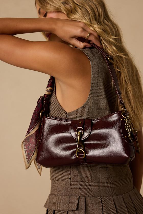 Vexa Wine Scarf Handle Shoulder Bag - thumbnail 3