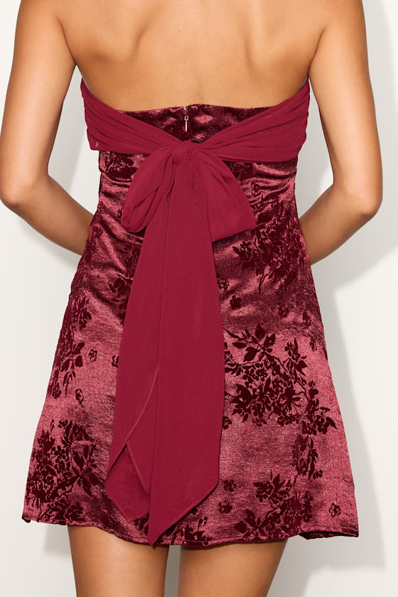 Juliet Burgundy Strapless Midi Dress - thumbnail 4