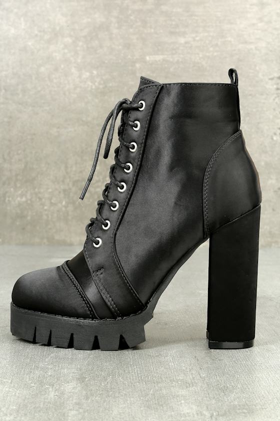 Ynez Black Satin Lace-Up Platform Booties 2