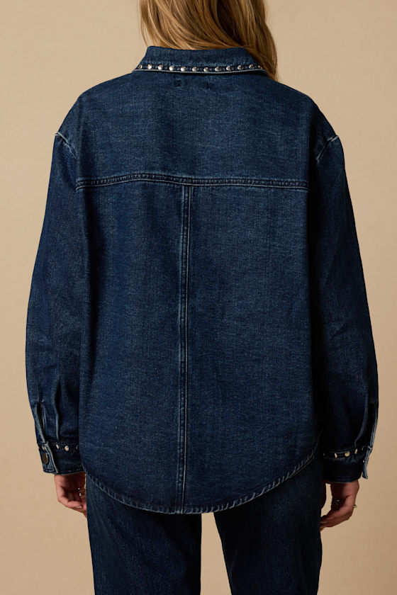 Norton Dark Wash Studded Oversized Denim Jacket - thumbnail 3