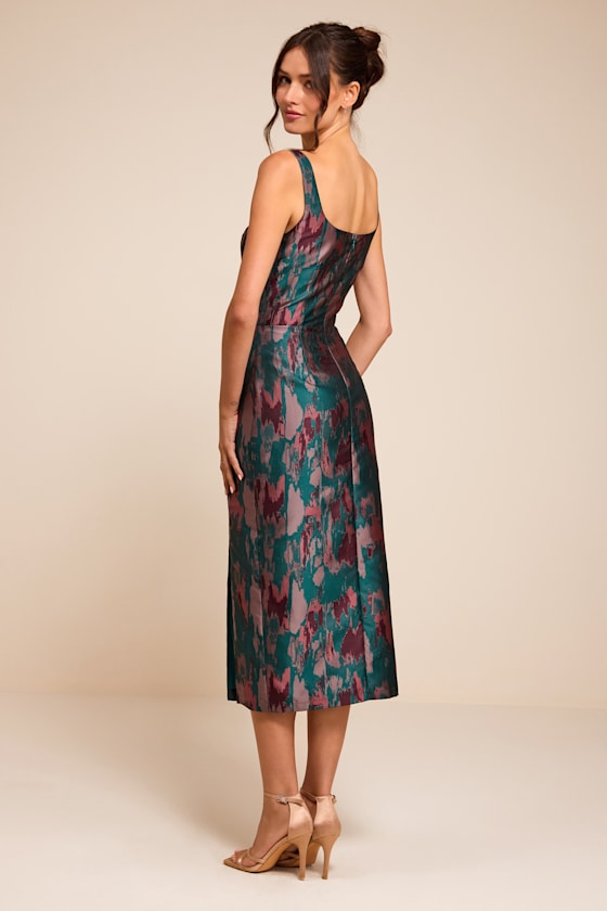 Diani Teal Abstract Jacquard Column Midi Dress - thumbnail 3