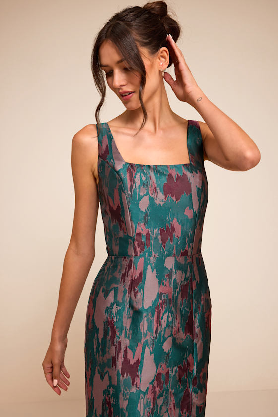 Diani Teal Abstract Jacquard Column Midi Dress - thumbnail 5