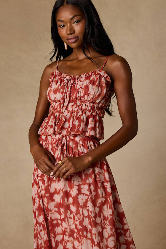 Aleni Rust Floral Print Cami Top - thumbnail 5