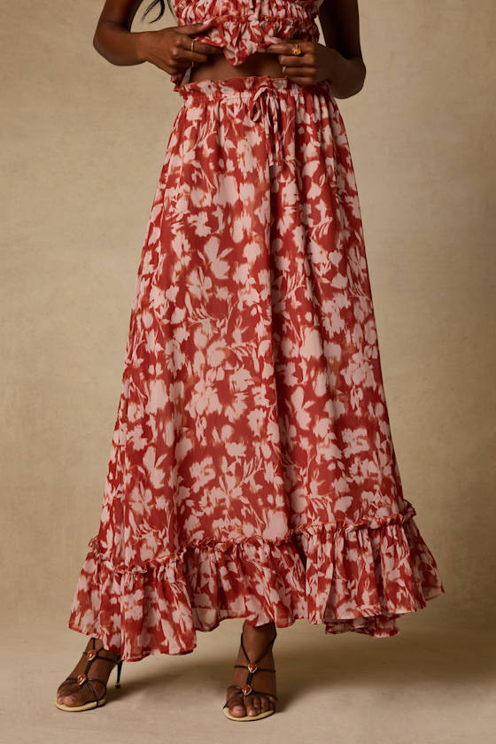 Aleni Rust Floral Print Maxi Skirt 2