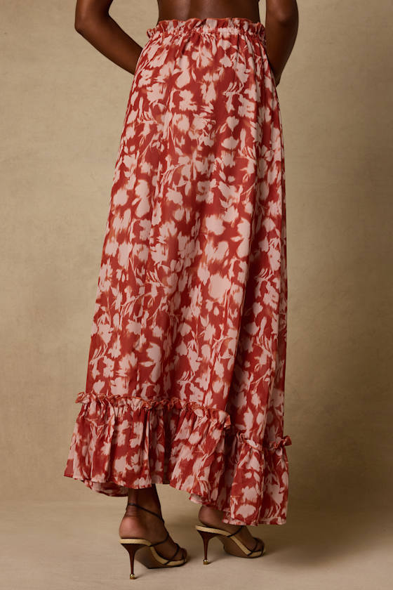 Aleni Rust Floral Print Maxi Skirt - thumbnail 3