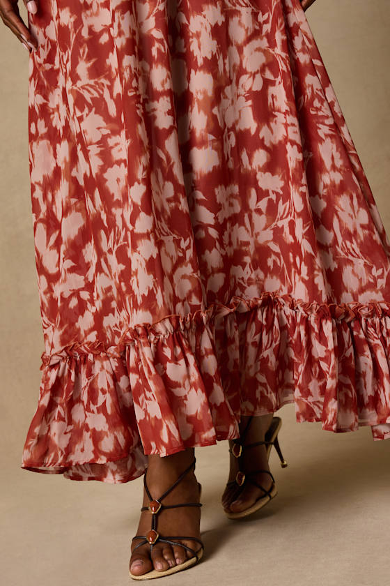 Aleni Rust Floral Print Maxi Skirt - thumbnail 5