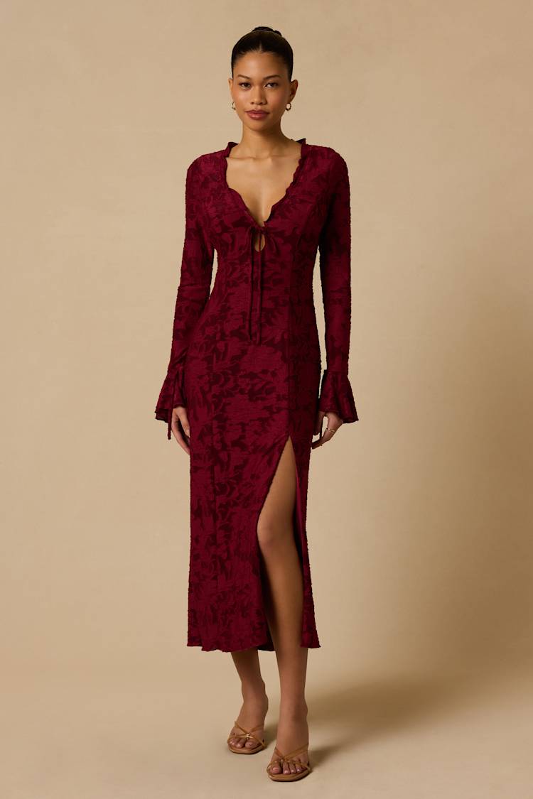 maroon boho dress Wine Red Long Sleeve - Dress - Red Midi Dress Apparel Size:Medium Womens Boho Fashion Color: Greys/Neutrals Short Sleeve Traveler Stretch