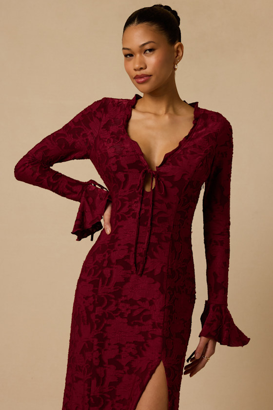 Thorne Wine Red Long Sleeve Midi Dress - thumbnail 2