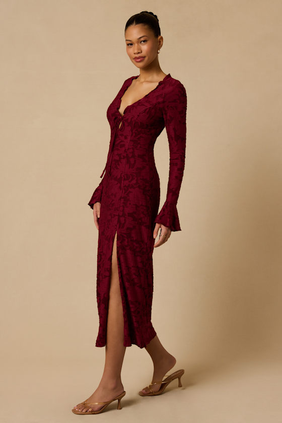 Thorne Wine Red Long Sleeve Midi Dress - thumbnail 3