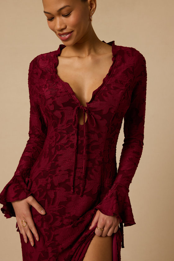 Thorne Wine Red Long Sleeve Midi Dress - thumbnail 5