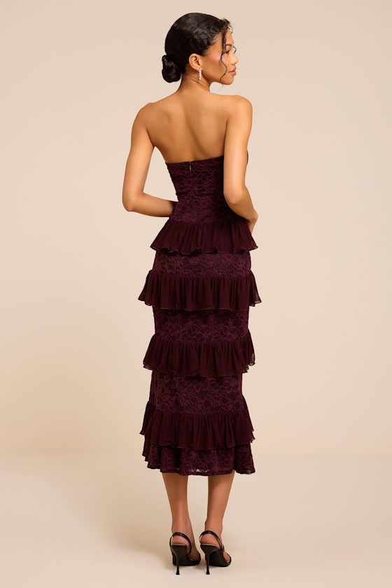 Mariena Plum Lace Tiered Midi Dress - thumbnail 4