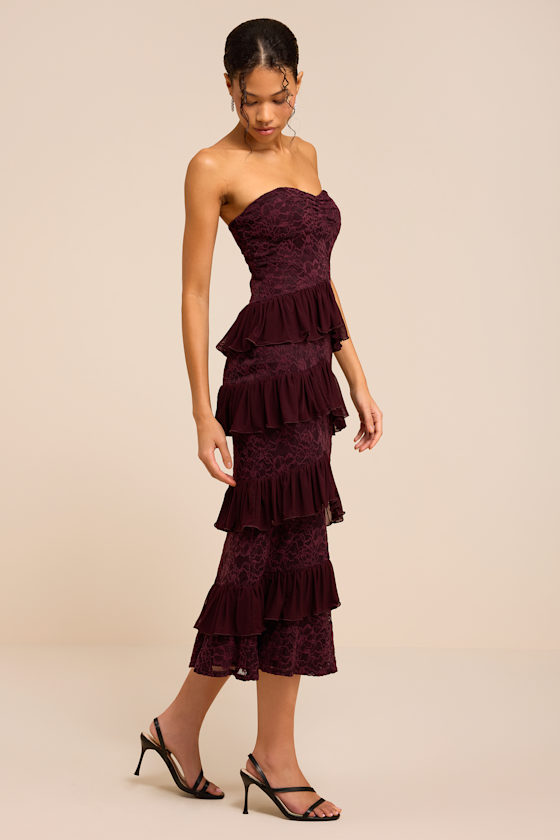 Mariena Plum Lace Tiered Midi Dress - thumbnail 5