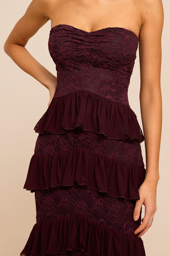 Mariena Plum Lace Tiered Midi Dress - thumbnail 6