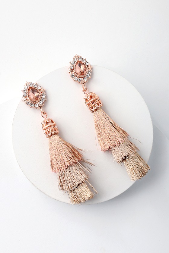 Halo, I Love You Rose Gold Tassel Earrings 1