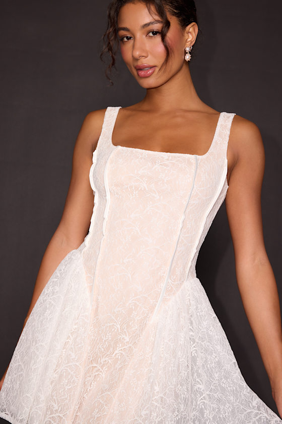 Nathalie White Lace Mini Dress - thumbnail 4