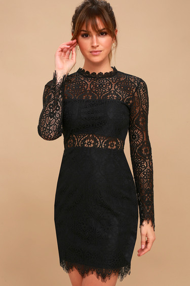 sexy black dress - black lace dress - long sleeve lace dress - lulus