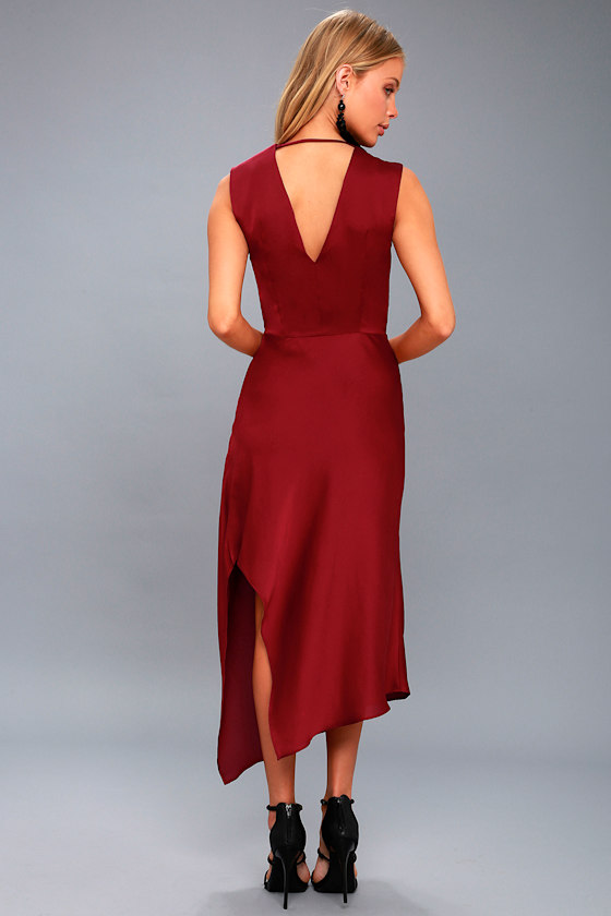 Keepsake Transcend Wine Red Midi Dress Asymmetrical Dress