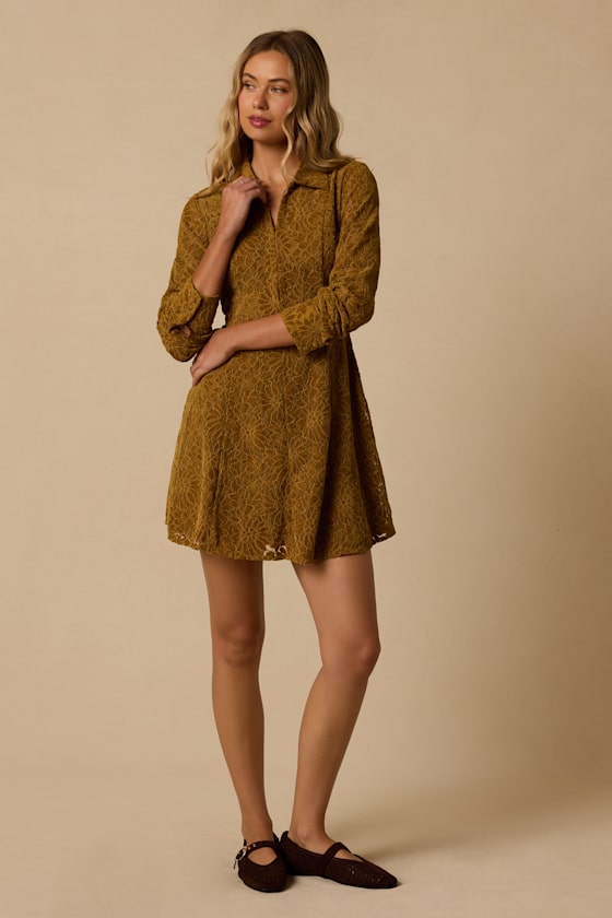 Amber Bronze Lace Long Sleeve Mini Dress - thumbnail 4