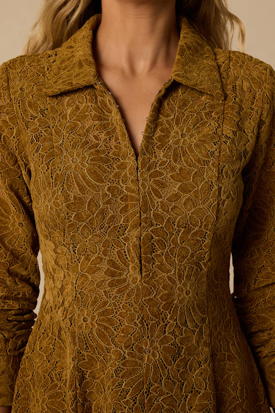 Amber Bronze Lace Long Sleeve Mini Dress - thumbnail 5