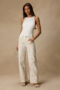 Sydnee Cream Multi Floral Wide-Leg Jeans 1