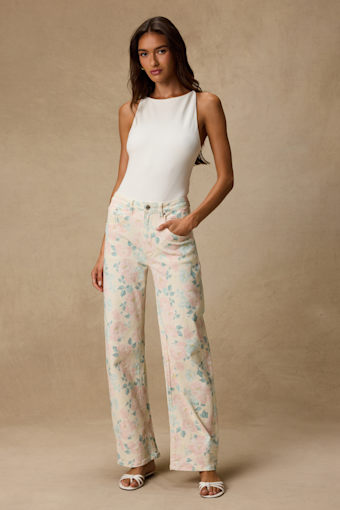Sydnee Cream Multi Floral Wide-Leg Jeans 1