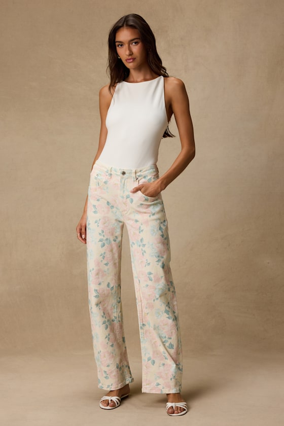 Sydnee Cream Multi Floral Wide-Leg Jeans 1