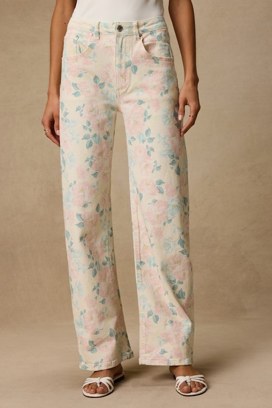 Sydnee Cream Multi Floral Wide-Leg Jeans 2