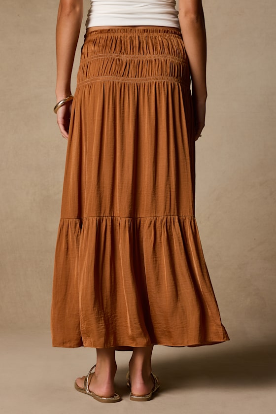 Goldie Light Brown Ruched Midi Skirt - thumbnail 3